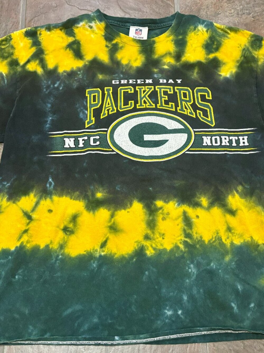 ~NFL Team Apparel T-Shirt Women's XL Green Bay Packers Yellow Green Tie Dye Grap